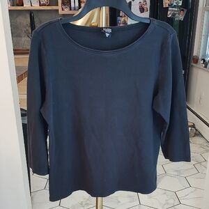 Eileen Fisher Black Cotton Quarter Length Sleeve Boat Neck Top PL Lagenlook